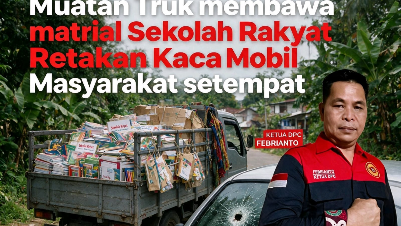 Muatan Truk Membawa Matrial Sekolah Rakyat Retakan Kaca Mobil, Masyarakat Setempat Resah